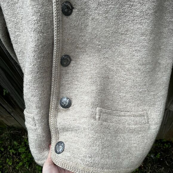 Vintage Sigi Scheiber Austrian Tyrol Wool Jacket Cardigan Khaki Metal Button - Picture 8 of 16